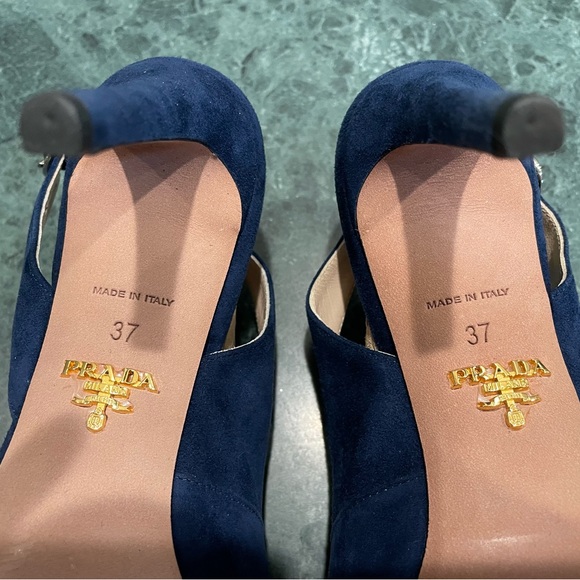 Prada Blue Suede Slingback Heels - Picture 5 of 8